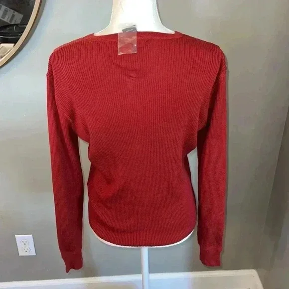 Ralph Lauren Ribbed Wool Red Henley Top Size L - Picture 5 of 7